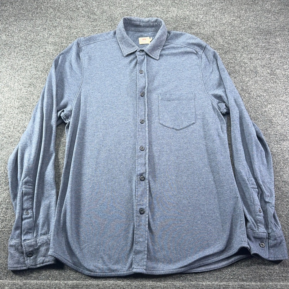 Faherty Brand Mens Heathered Blue Knit Button Down Shirt Long Sleeve Cotton M M